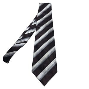 Bergamo New York Mens Extra Long Silk Tie Black Silver Burgundy Striped Handmade